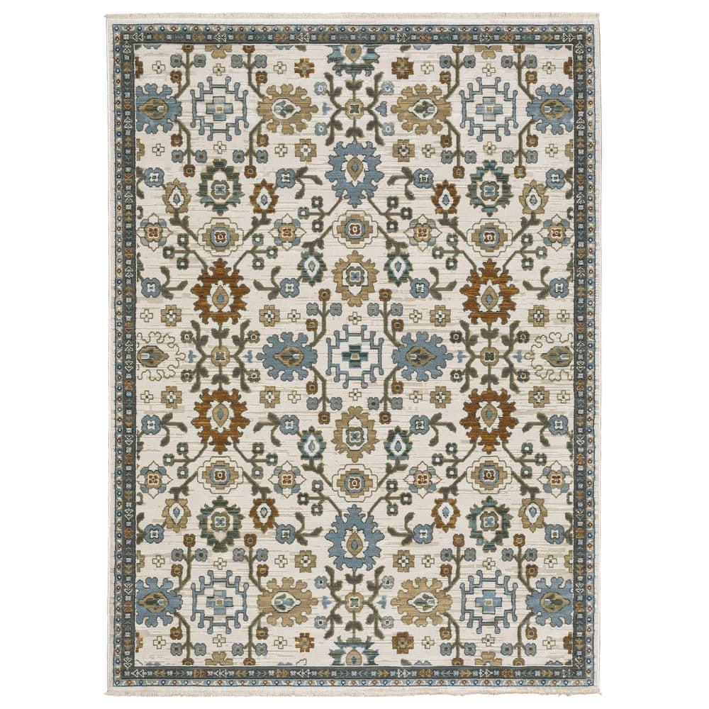 Key Ivory/Multi 7 ft. x 10 ft. Oriental Floral Polyester Fringed-Edge Indoor Area Rug price history on PriceWatchPro