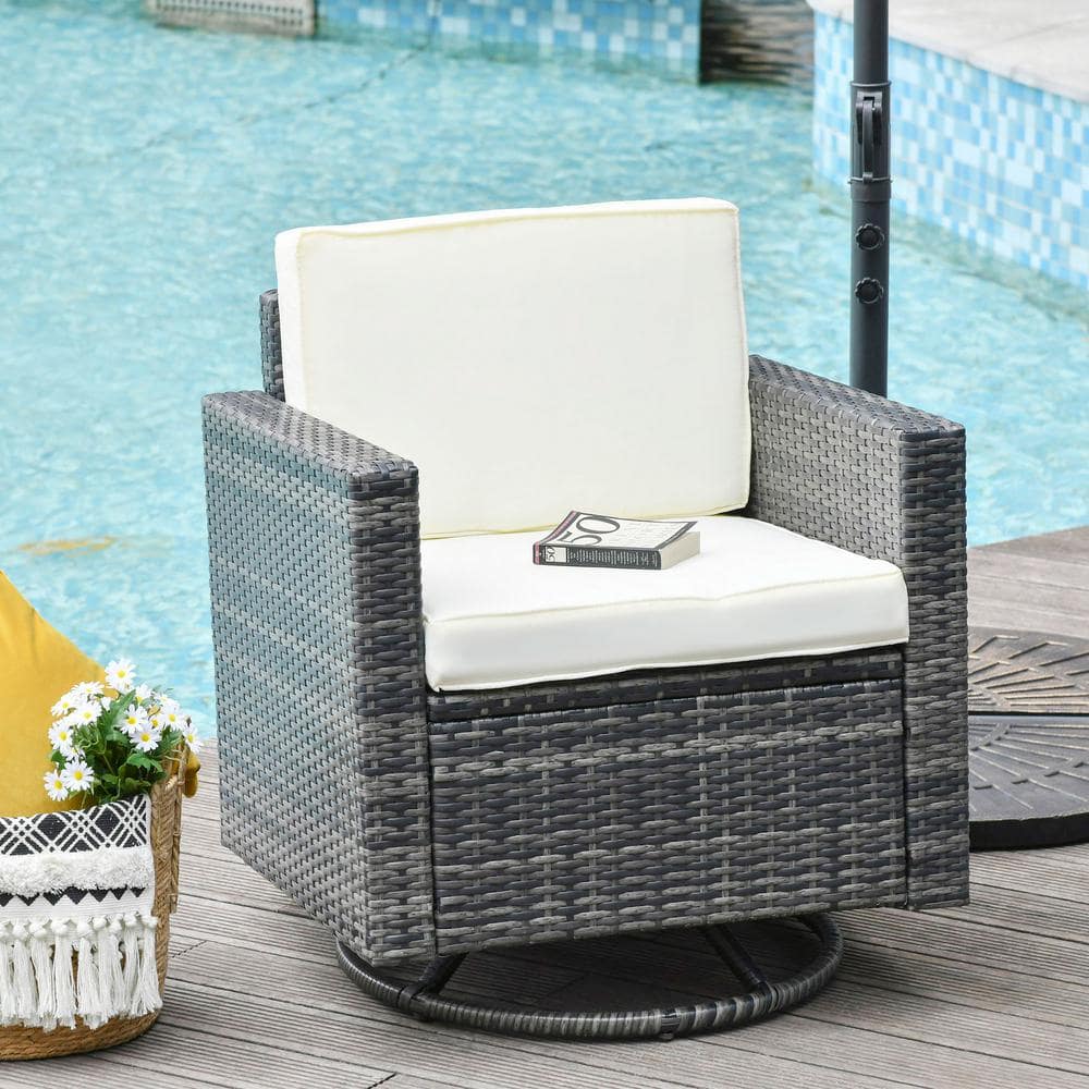 Beige Wicker and Steel Outdoor Dining Chair with Cushions