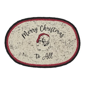 Jolly Ole Santa 10 in. x 15 in. Cream Red Black Jute Oval Placemat