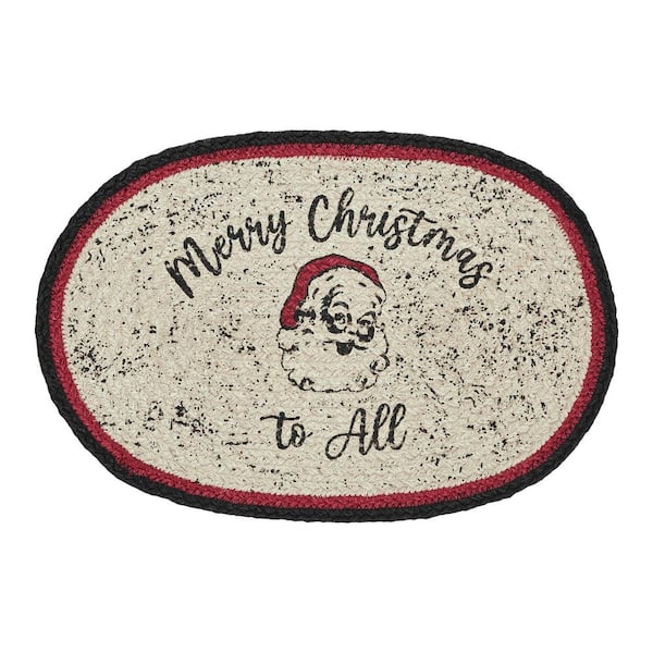 VHC Brands Jolly Ole Santa 10 in. x 15 in. Cream Red Black Jute Oval Placemat