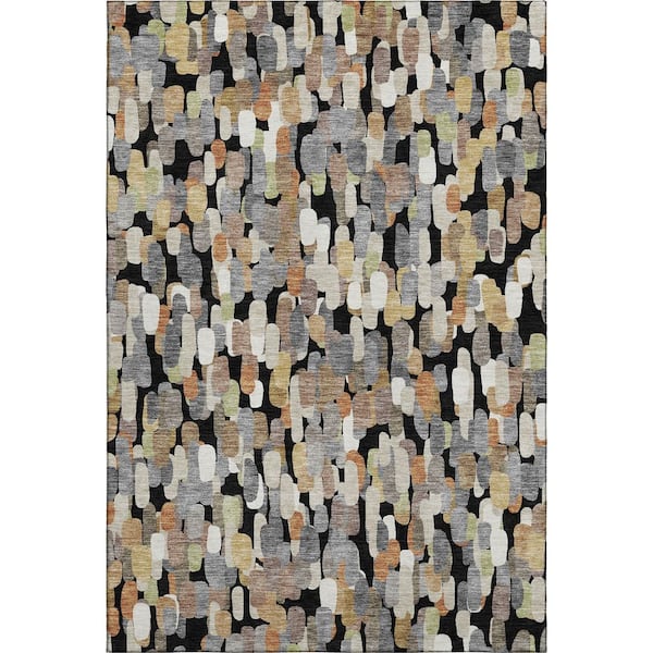 Mayfield Premium Machine Washable Abstract AMF2451 Black 8 ft. x 10 ft. Area Rug