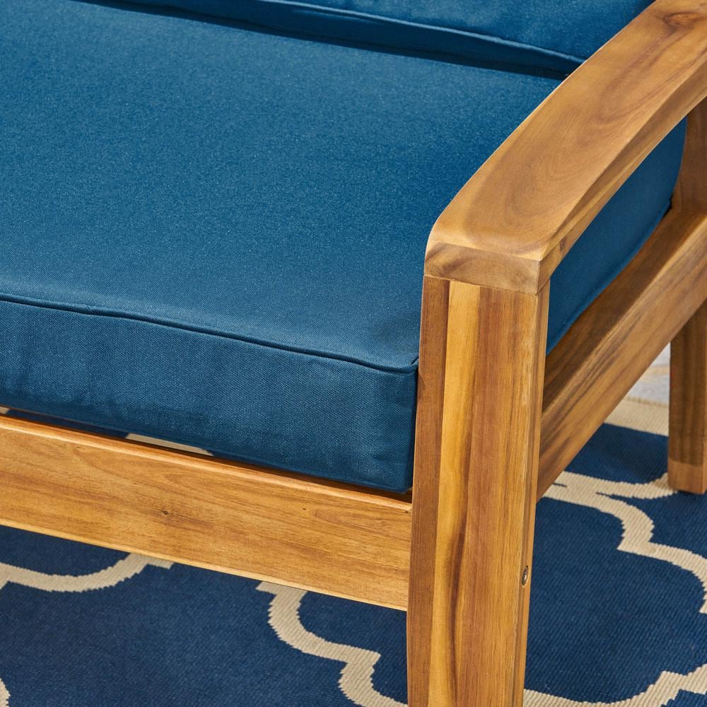 Teak and Dark Teal Acacia Wood Club Chair with Cushions
