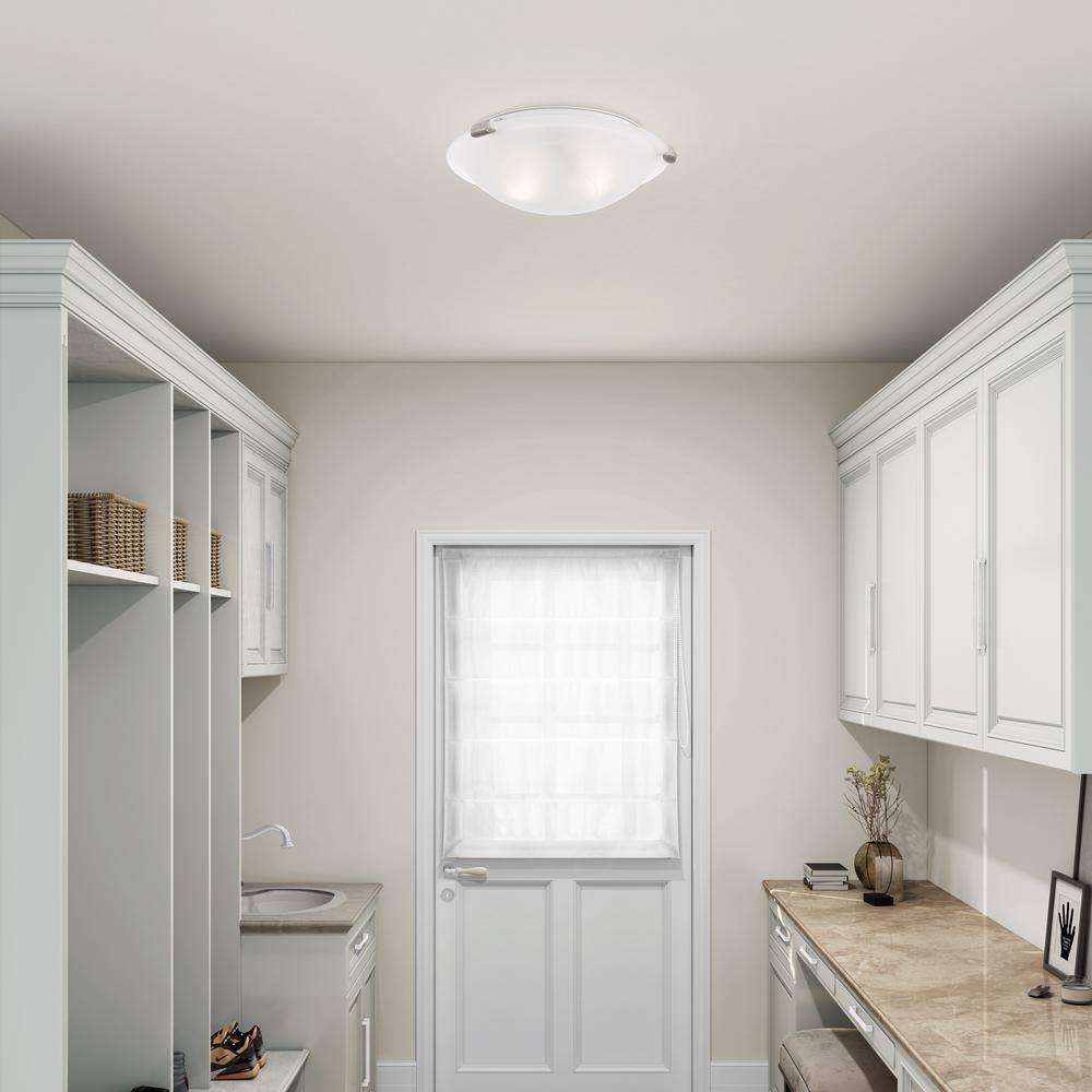 Oasis 12.25" Brushed Nickel Flush Mount with White Alabaster Glass