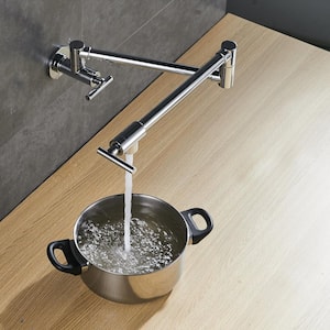 Brass Wall Mount Pot Filler with 2-Handle in Polished Chrome