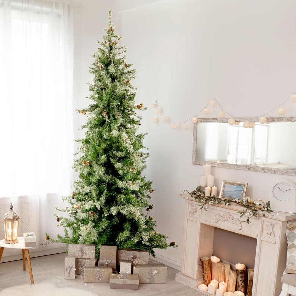 9-Foot Buffalo Fir Slim Christmas Tree with Multicolor LED Lights