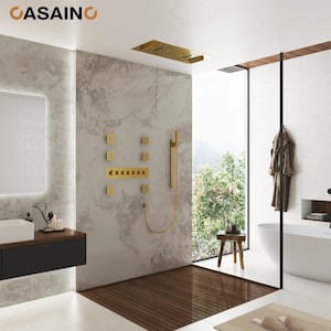 Ceiling Mount Thermostatic Shower Systems 6-Functions with Fixed and Handheld Shower Head 2.5 GPM in Brushed Gold