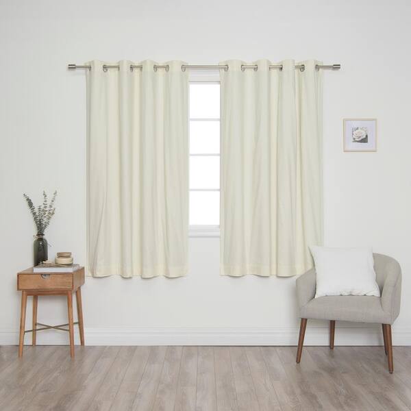 Best Home Fashion Ivory Solid Cotton Blackout Thermal Grommet Curtain Panel Set - 52 in. x 63 in. (2-Panel)