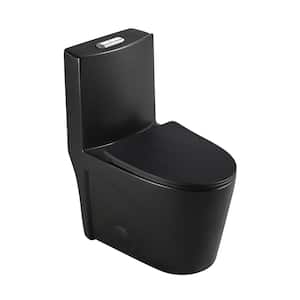 12 in. Rough-In 1-piece 1.1/1.6 GPF Dual Flush Round Toilet in Black, Seat Included