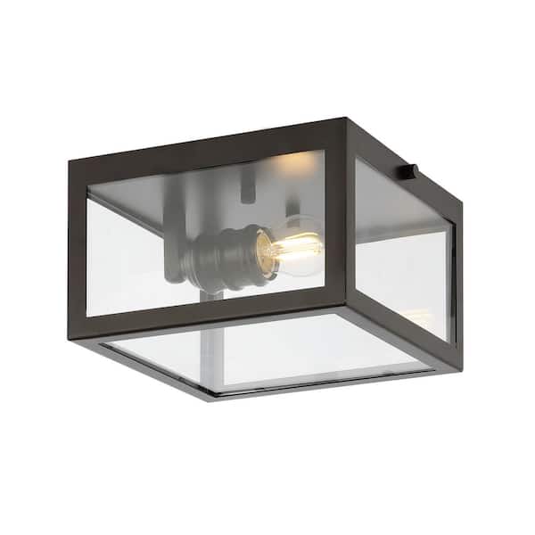 Eleanor 8 in. 1-Light Farmhouse Industrial Square Iron/Glass Case LED Flush Mount, Oil Rubbed Bronze