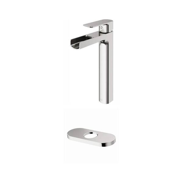 Amada Brushed Nickel Single Handle Vessel Faucet with 5.5 in. Hole Cover Deck Plate Combo (2-Piece Set)