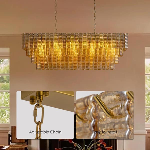 Ecogleam 47 in. 17-Light Vintage Gold Rectangle Chandelier, Large