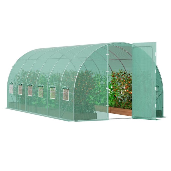 Walk-in Tunnel Greenhouse 19.4 x 9.7 x 7.4 ft. Hoop House Greenhouse Tunnel, with Galvanized Steel Frame, Green PE Cover