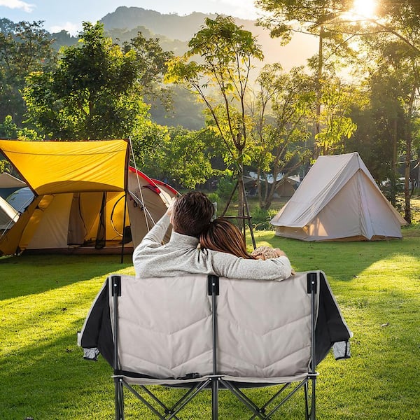 Oversized Camping Loveseat, Double Camping Chair Padded Folding