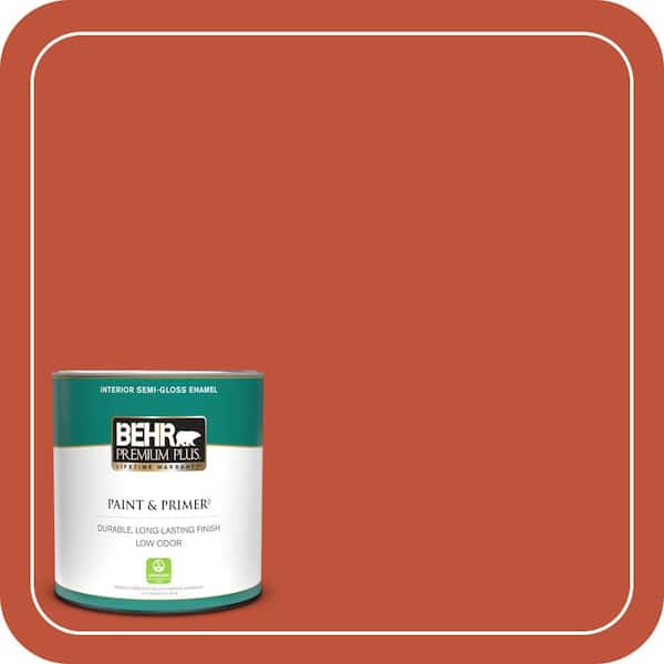 BEHR PREMIUM PLUS 1 qt. #S-G-200 Glowing Firelight Semi-Gloss Enamel Low Odor Interior Paint & Primer