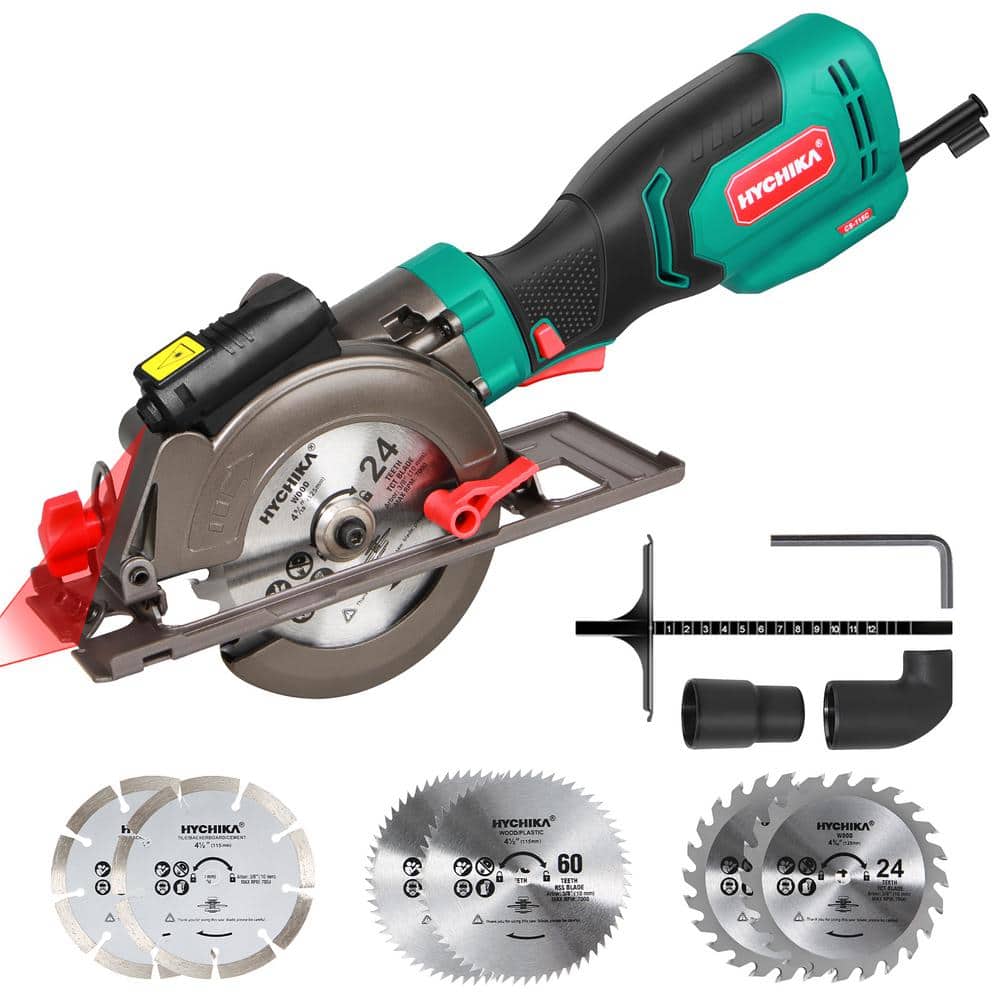 HYCHIKA 6.2 Amp 4-1/2 in. Electric Mini Circular Saw with Blades Max  Cutting 1-11/16 in. D 90°, Rubber Handle E0026US The Home Depot