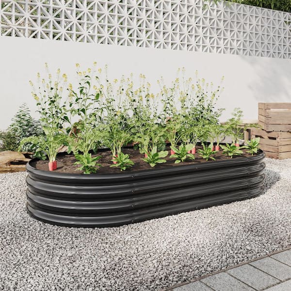 Noble House Ripple 70 in. Black Metal Oval Outdoor Patio Garden Raised Bed