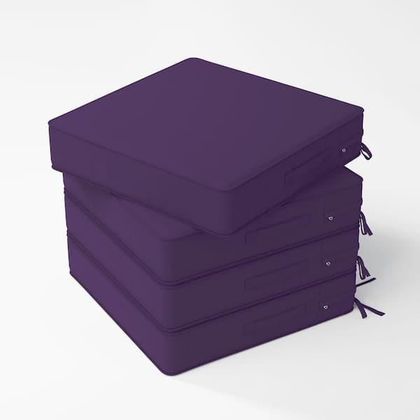 24 x 24 x 5 in. (4-Pack) Square Outdoor Waterproof Patio Replacement Seat Cushions with Ties and Handle, Purple