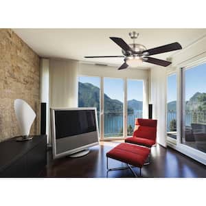Sierra Madres 52 in. W x 12.09 in. H 1-Light Integrated LED Indoor Satin Nickel Ceiling Fan with Glass Diffuser