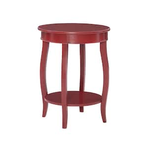 Justine 18 in. Red Round Wood Side End Table with Shelf