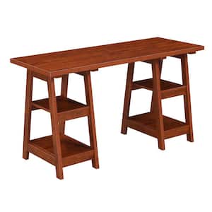 Designs2Go Cherry 54 in. W Rectangular Cherry Wood Writing Desk With Double Trestle