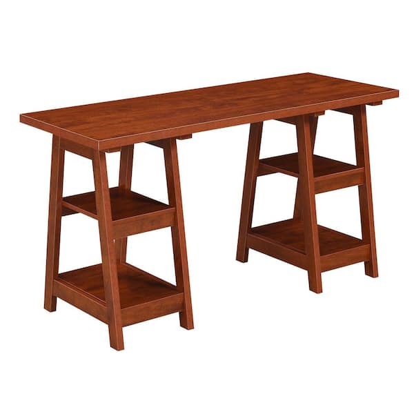 Convenience Concepts Designs2Go Cherry 54 in. W Rectangular Cherry Wood Writing Desk With Double Trestle