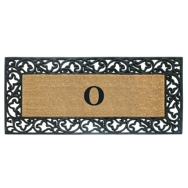 Nedia Home Acanthus Border 24 in. x 57 in. Rubber Coir Monogrammed O Door Mat