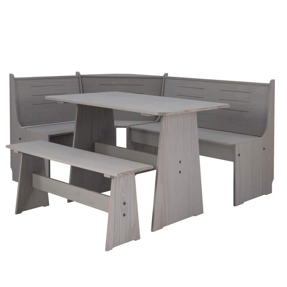 Jennings 3-Piece L-Shaped Gray Wood Top Nook Dining Room Set Seats 5