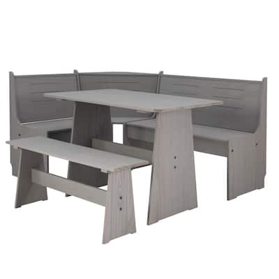 Jennings 3-Piece Rectangular Wood Top Grey Corner Nook Set