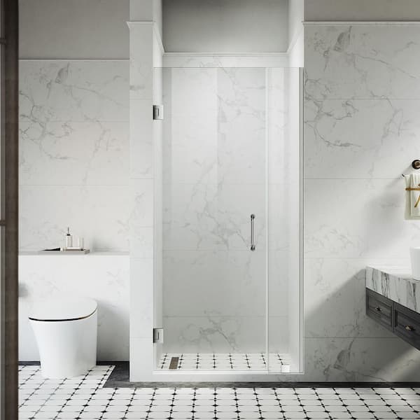 UKH07-B 37-1/8-38 in. W x 80 in. H Hinged Frameless Shower Door in Brushed Nickel, EnduroShield 3/8 in. SGCC Clear Glass