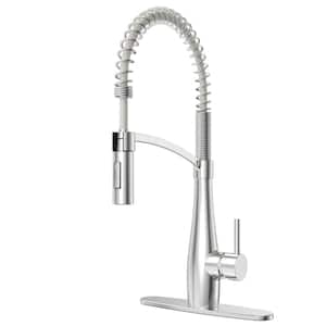 Single-Handle Spring Neck Pull Down Sprayer Kitchen Faucet with Dual Function and Deck Plate in Chrome