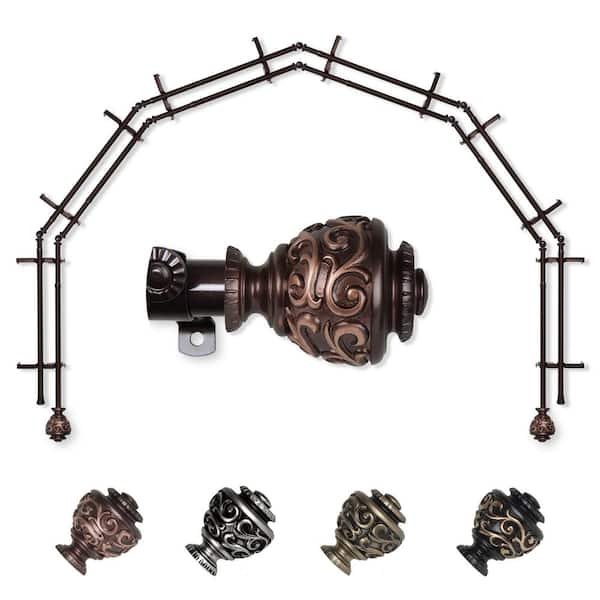EMOH 13/16" Dia Adjustable 6-Sided Double Bay Window Curtain Rod 28 to 48" (each side) with Diana Finials in Cocoa