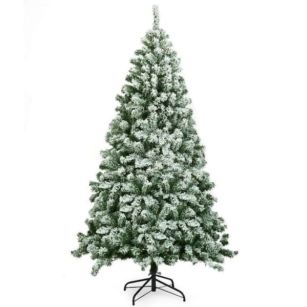 ANGELES HOME 6 ft. Unlit PVC Hinged Snow Flocked Artificial Christmas Tree