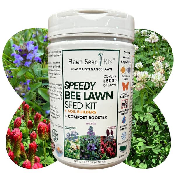 Flawn Seed Kits Speedy Bee Flower Lawn Seed, Easy Spread Shaker, Low Mnt, Pet, Kid, Eco-Friendly, Regenerative, Covers Up to 500 Sq. Ft.