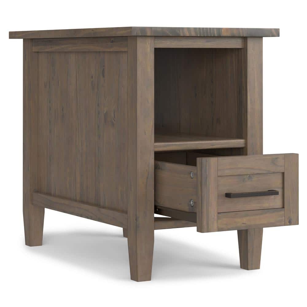 Ela Smoky Brown Solid Wood Narrow End Table with Storage