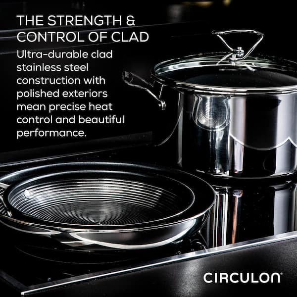 Circulon Clad Stainless Steel Induction Wok with Glass Lid and Hybrid SteelShield and Nonstick Technology, 14-Inch, Silver
