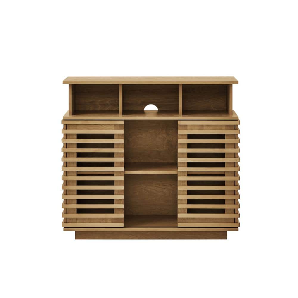 36.1 in. W x 11.1 in. D x 32.9 in. H Brown Linen Cabinet with Sliding Doors & Adjustable Shelf
