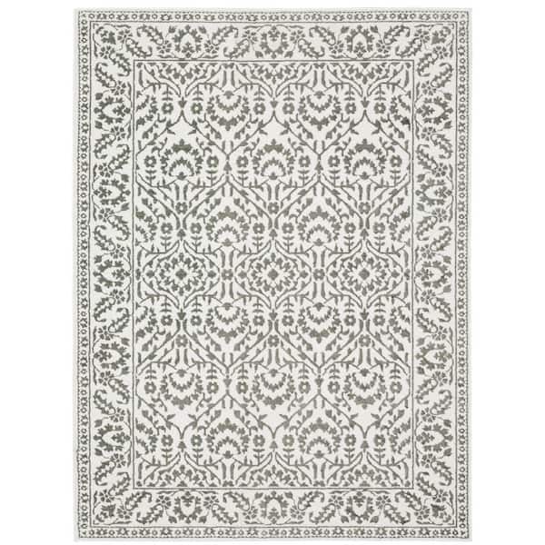 AVERLEY HOME Monticello Gray/White 3 ft. x 5 ft. Oriental Floral Border Polyester Indoor Area Rug