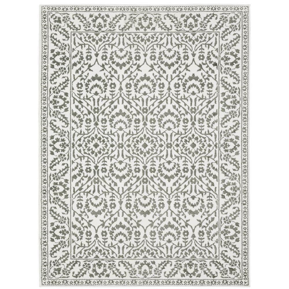 Monticello Gray/White 5 ft. x 8 ft. Oriental Floral Border Polyester Indoor Area Rug price history on PriceWatchPro