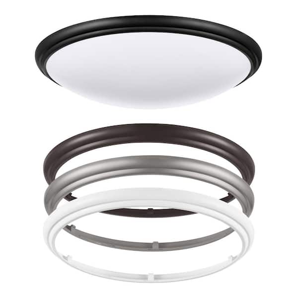 14 in. Indoor White, Black, Brushed Nickel and Bronze Adjustable CCT LED Flush Mount with Interchangeable Trims