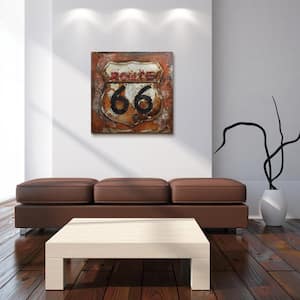 32 in. x 32 in. "Route 66" Mixed Media Iron Hand Painted Dimensional Wall Art