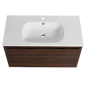 Anky 35.6 in. W x 18.5 in. D x 19.4 in. H Single Sink Bath Vanity in California Walnut with White Gel Acrylic Top