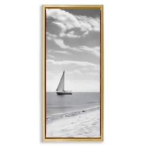 Lonely Sailboat View by LSR Design Studio Gold Floater Frame Typography Graphic Art Print 25 in. x 11 in.