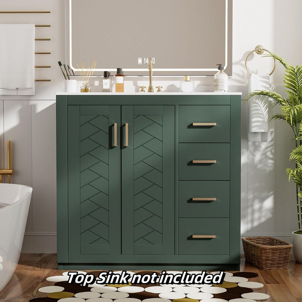 35.3 in. Solid Wood Frame Bath Vanity Cabinet without Top in Green with Right-Side Drawers and Soft Closing Doors price history on PriceWatchPro