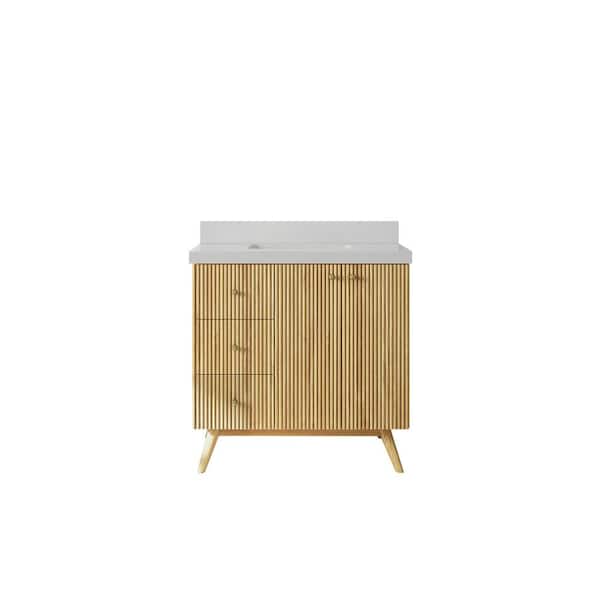 Willow Collections Pasadena Teak 36 in. W x 22 in. D x 36 in. H Single Sink Bath Vanity Center in Light Teak with 2 in. Carrara Quartz Top