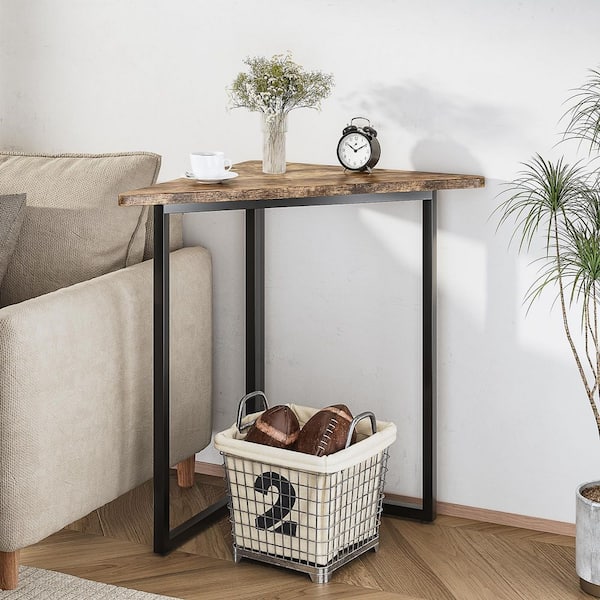 VECELO Corner Shelf Accent Table, 25.59 in. Triangle Gray End Side