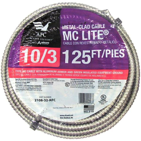 AFC Cable Systems 10/3 x 125 ft. Solid MC Lite Cable