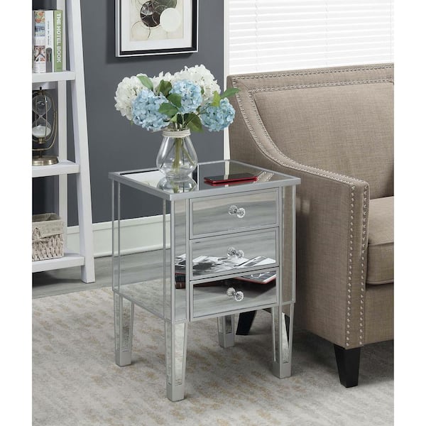 convenience concepts gold coast mirrored end table with drawer