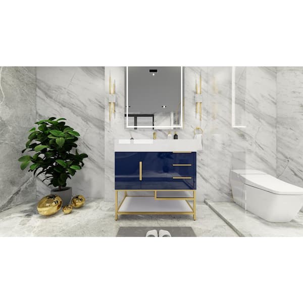 BV Better Vanity Bethany 36 in. W x 20 in. D x 36 in. H Single Sink Freestanding Bath Vanity in Gloss Night Blue with White Acrylic Top