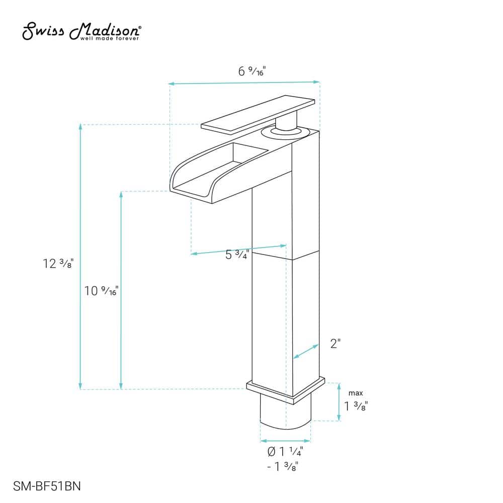 Brushed Nickel High Arc Waterfall Bathroom Faucet