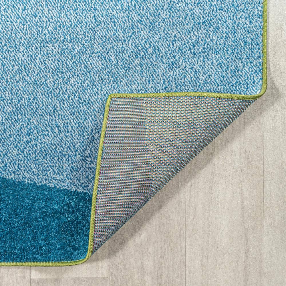 Colorful Geometric Striped Blue Synthetic Kids' 4' x 6' Rug